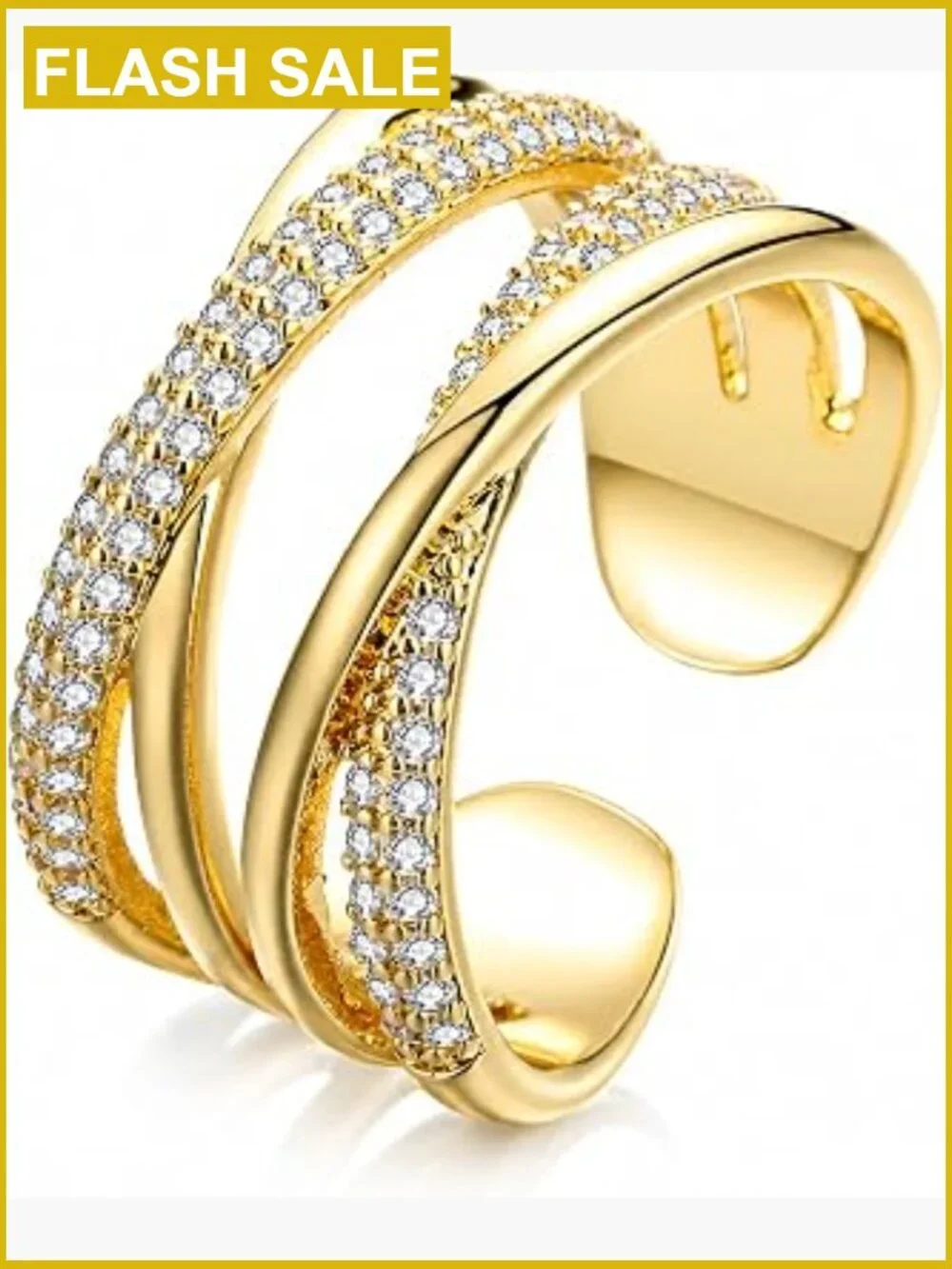 18K Gold/Platinum Plated Wide Band Rings - Adjustable Thick Statement Ring with